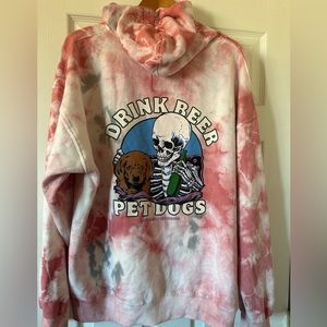 Tie-Dye Pink & White Hoodie Sweatshirt with Graphic